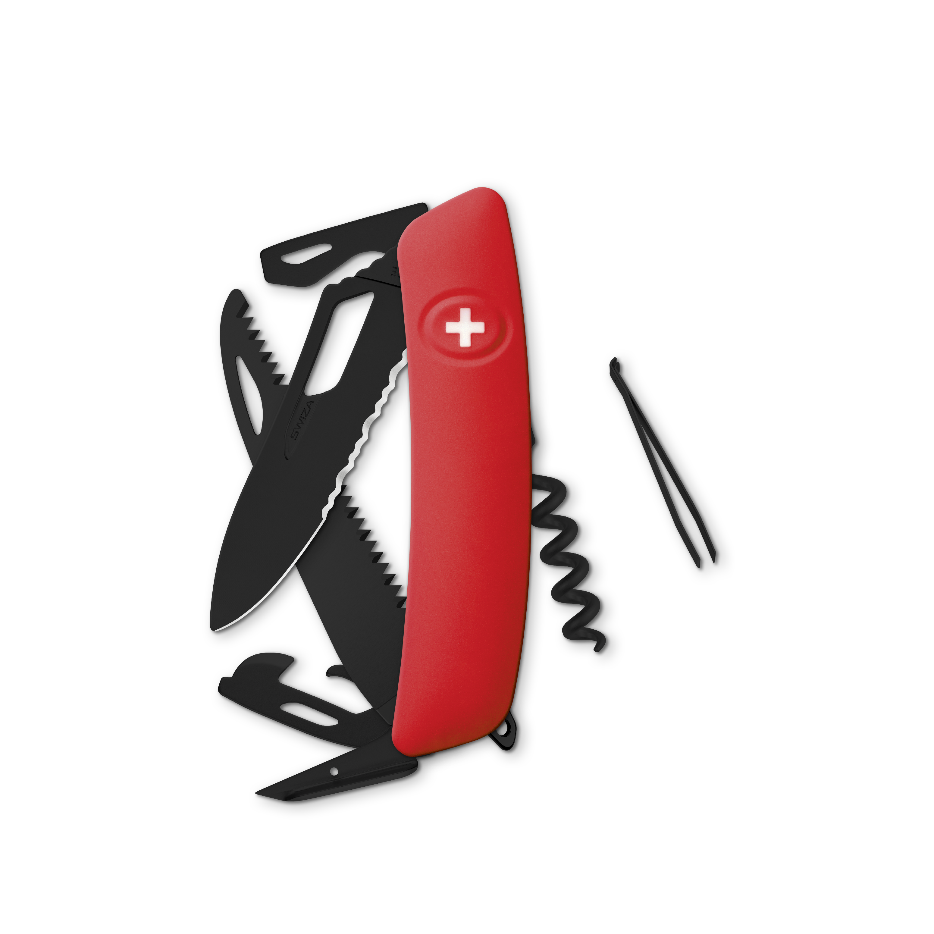 SWIZA Single Hand Allblack SH05 TR (Wellenschliff), Red