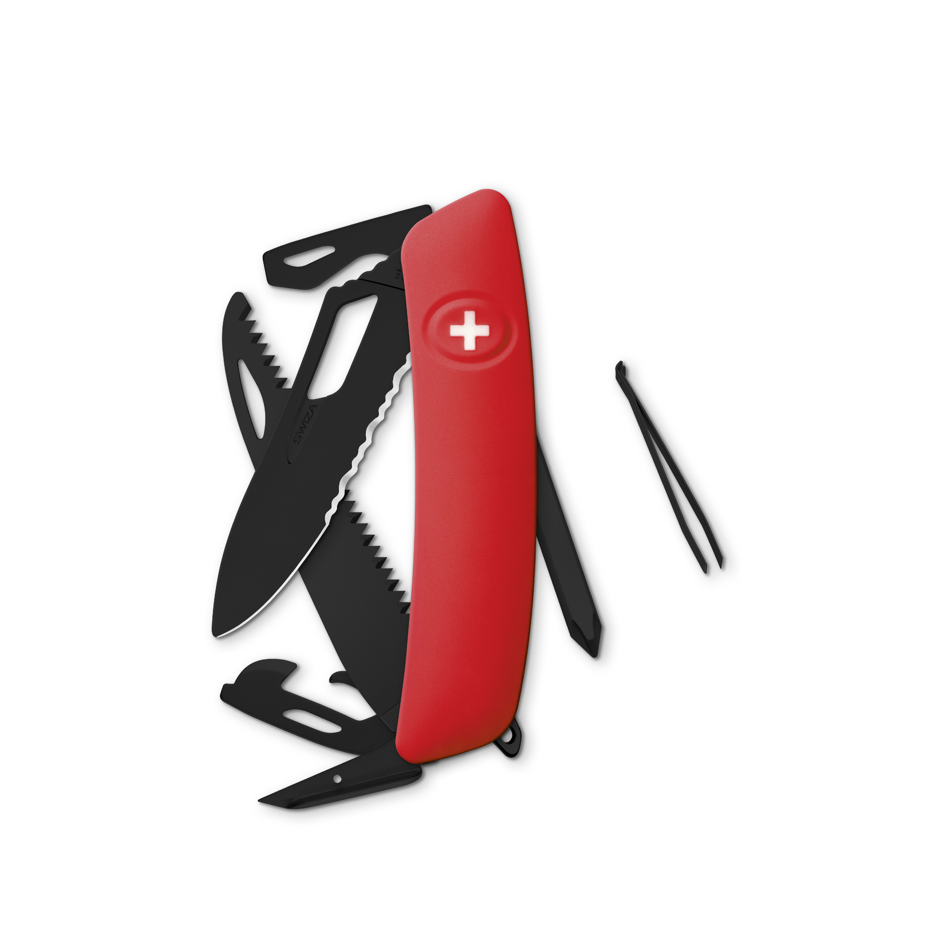 SWIZA Single Hand Allblack SH06 TR (Wellenschliff), Red