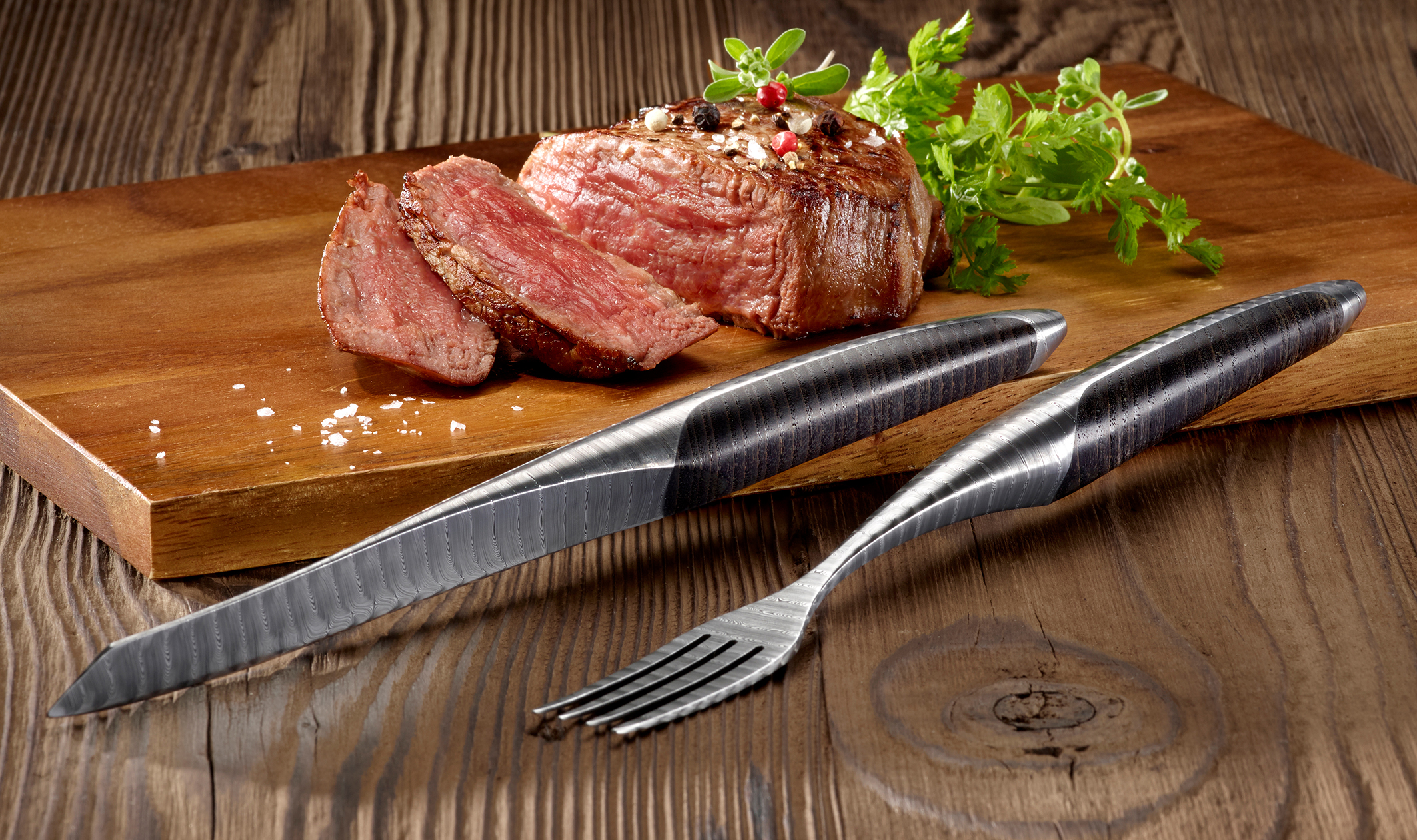 sknife Steakbesteck Set Damast Esche schwarz