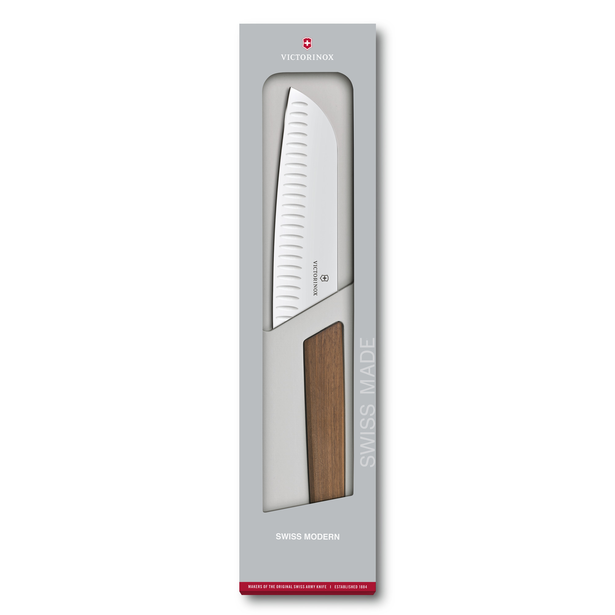 Victorinox Swiss Modern Wood Santokumesser mit Gravurspruch