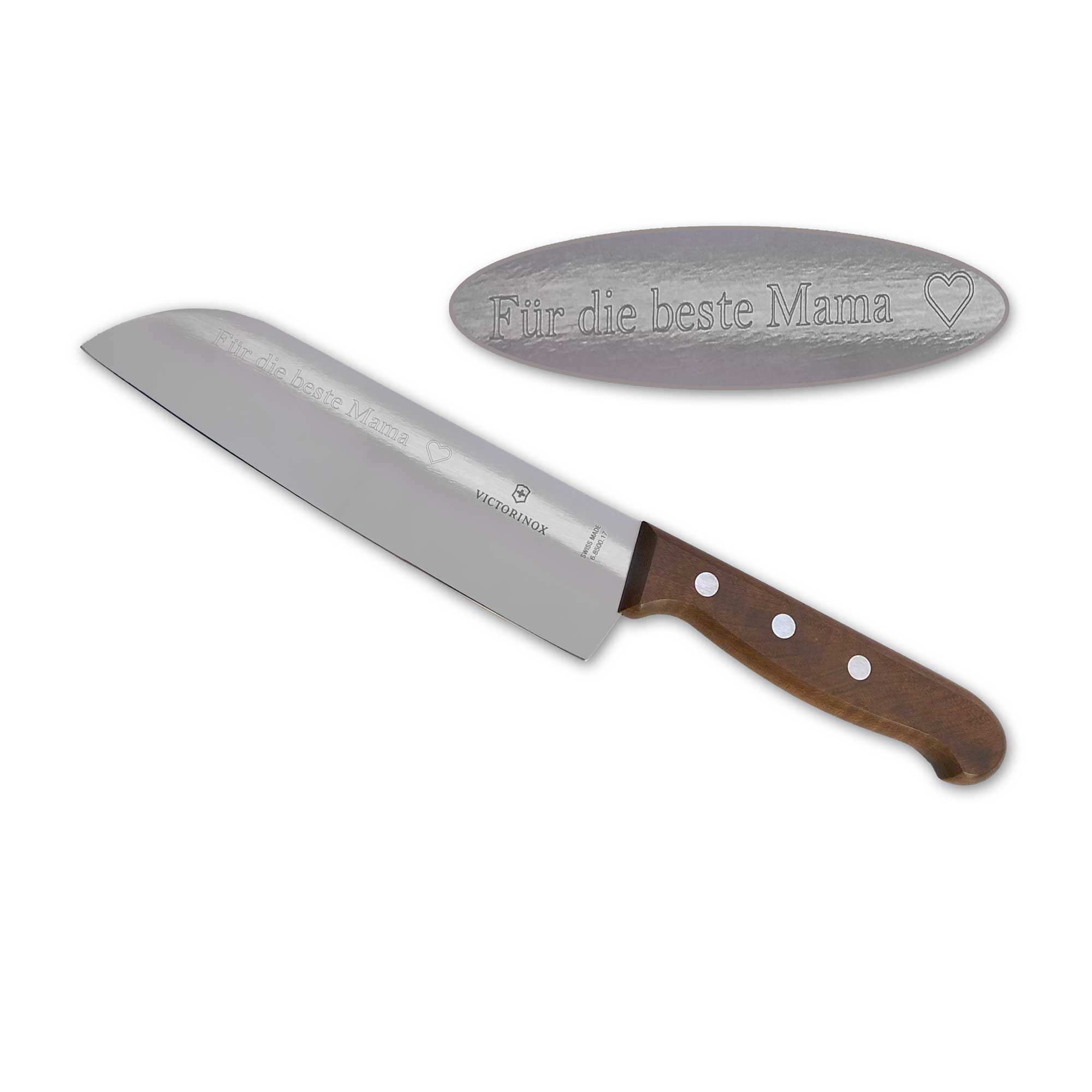 Victorinox Wood Santokumesser, 17 cm mit Gravurspruch