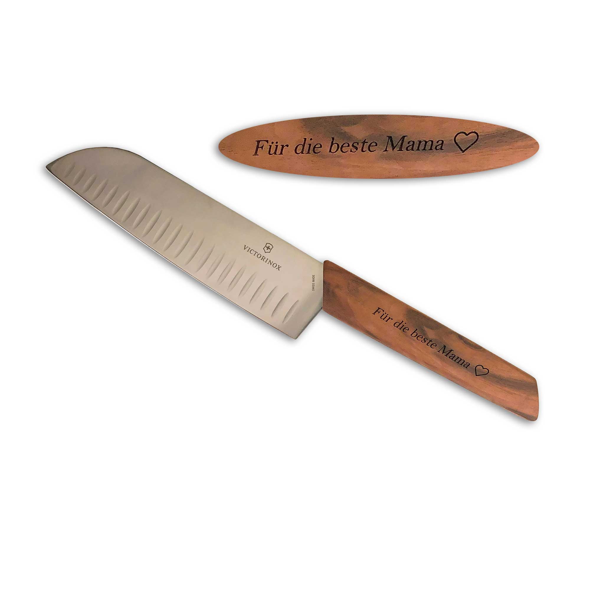 Victorinox Swiss Modern Wood Santokumesser mit Gravurspruch