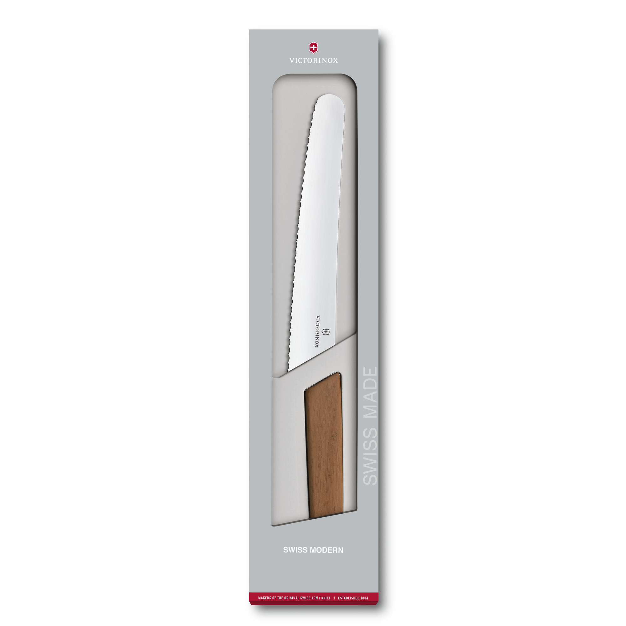 Victorinox Swiss Modern Wood Brot- und Konditormesser mit Gravurspruch