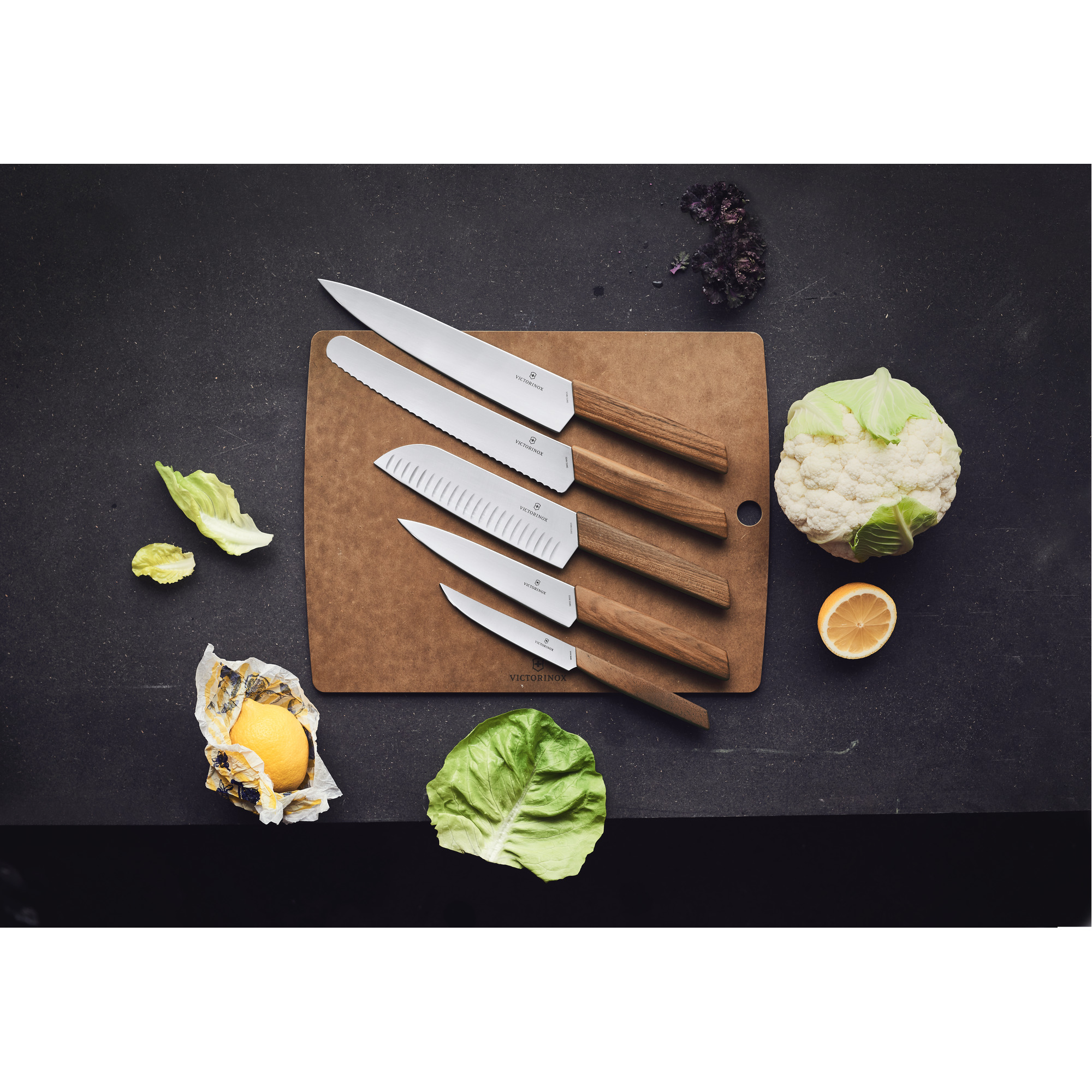 Victorinox Swiss Modern Wood Santokumesser mit Gravurspruch