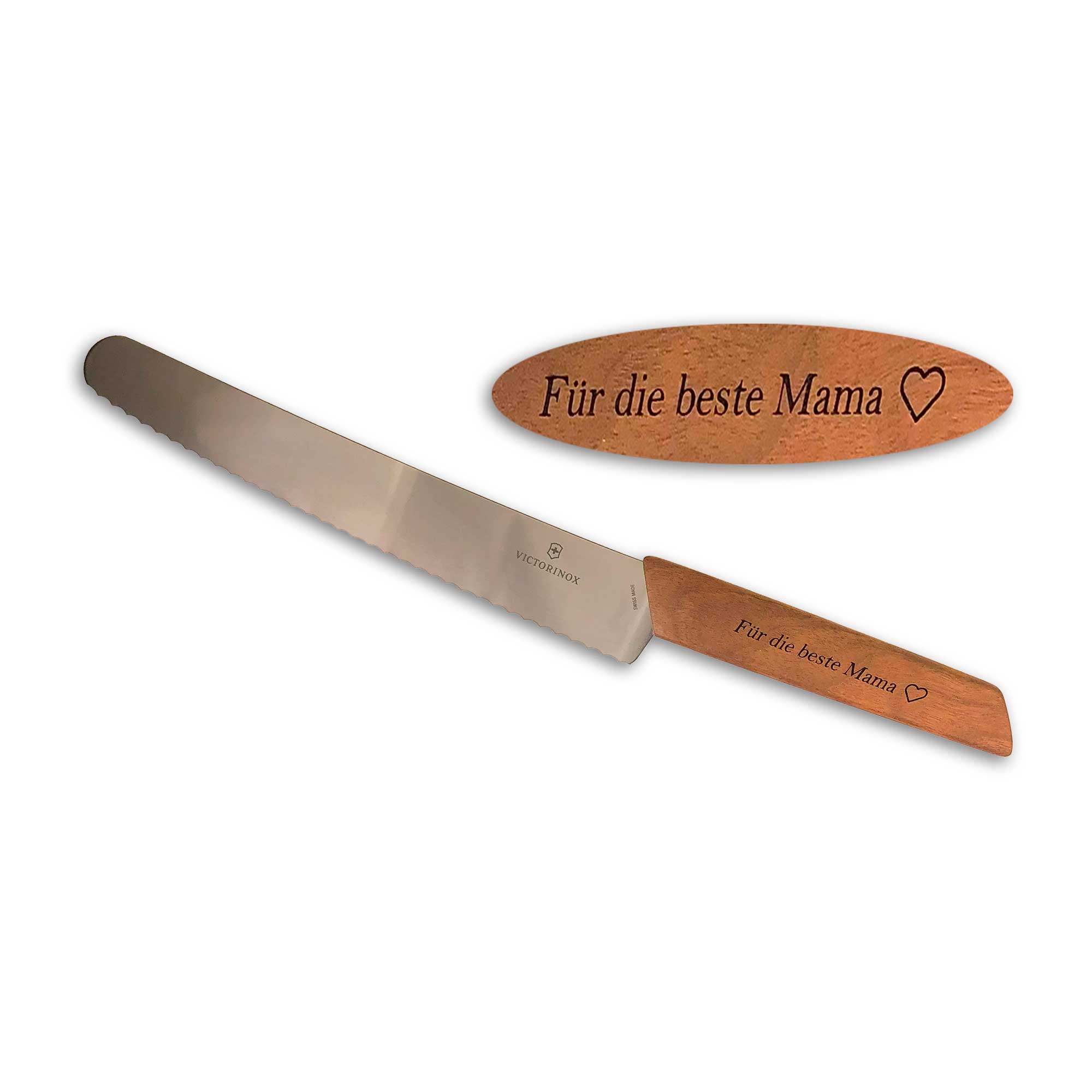 Victorinox Swiss Modern Wood Brot- und Konditormesser mit Gravurspruch