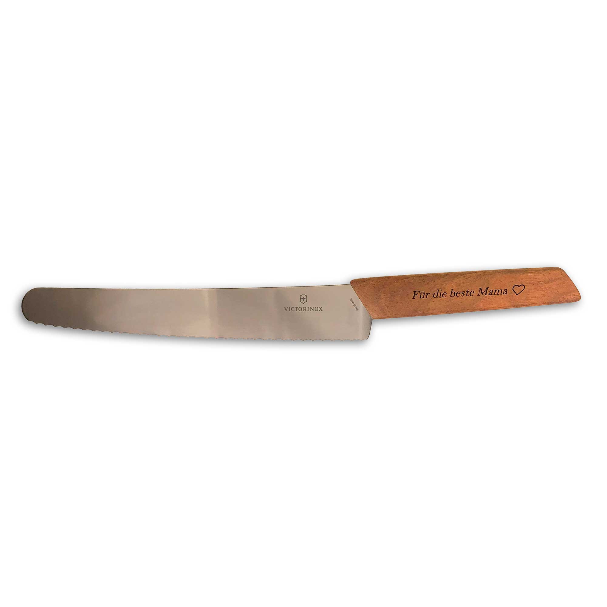 Victorinox Swiss Modern Wood Brot- und Konditormesser mit Gravurspruch